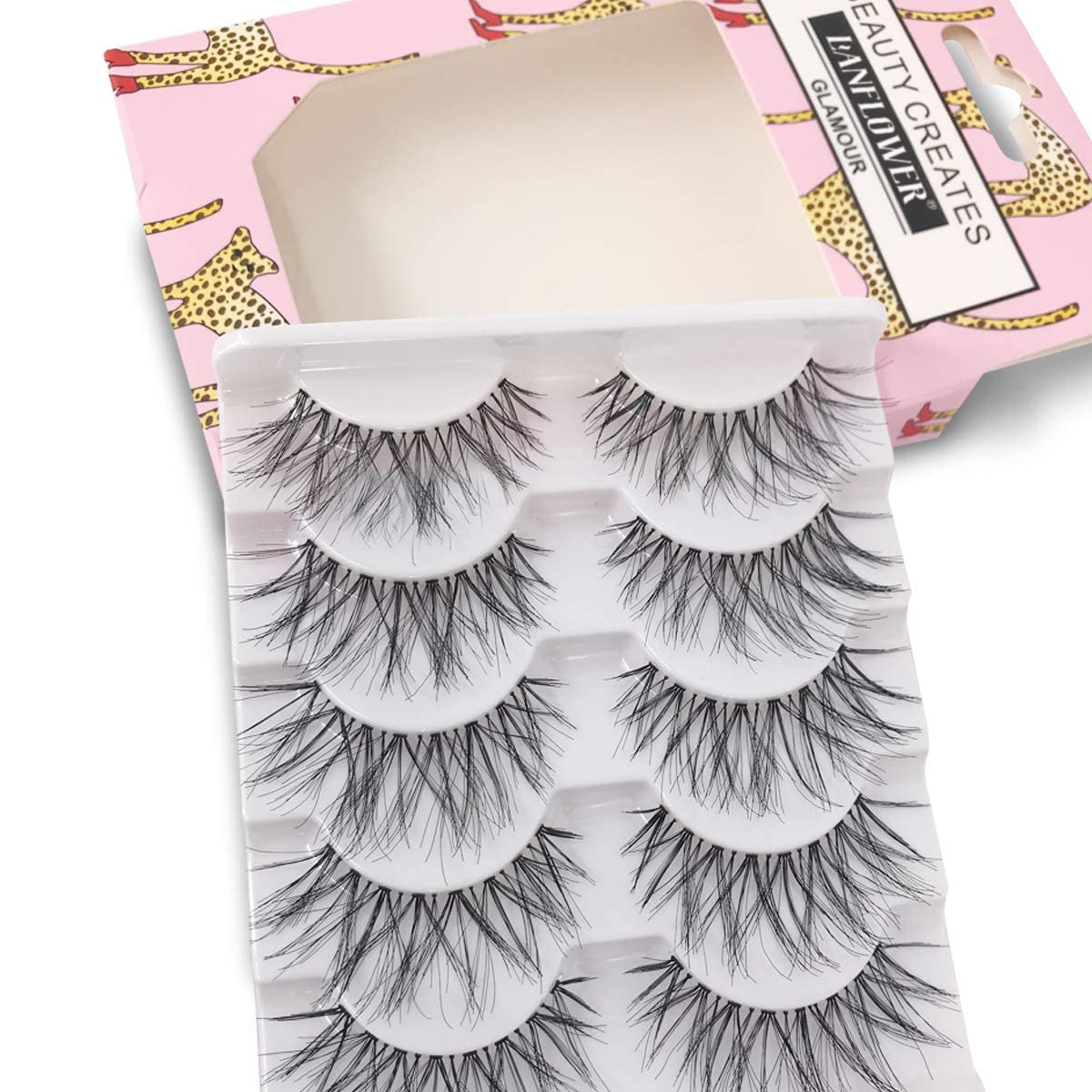 LANFLOWER Glamour False Eyelashes – Handmade, Reusable, 5 Pairs