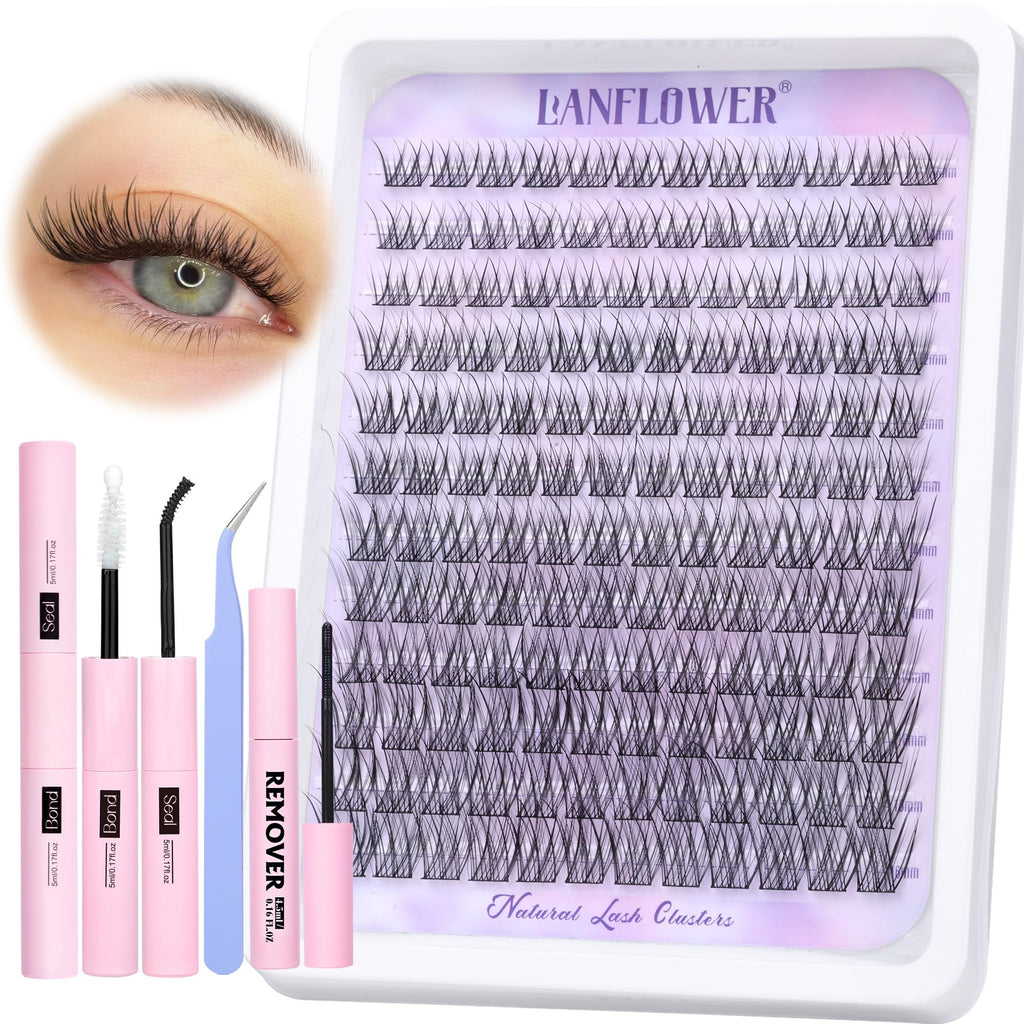Lanflower Lash Extension Kit | Natural Lash Clusters & Wispy C-Curved Lashes