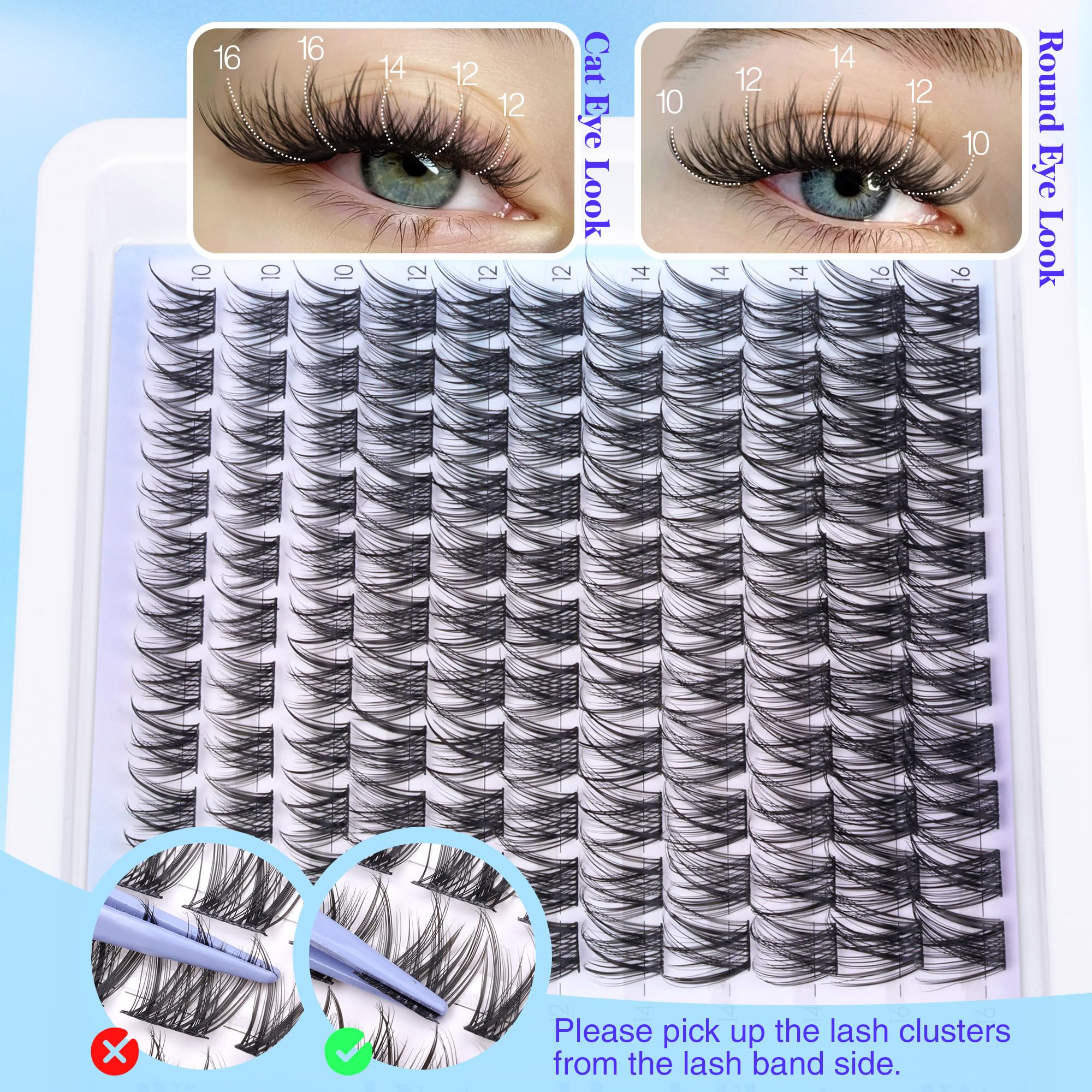 Lanflower Natural Lash Clusters Kit 10-16mm | Wispy Extensions with Bond, Seal & Remover