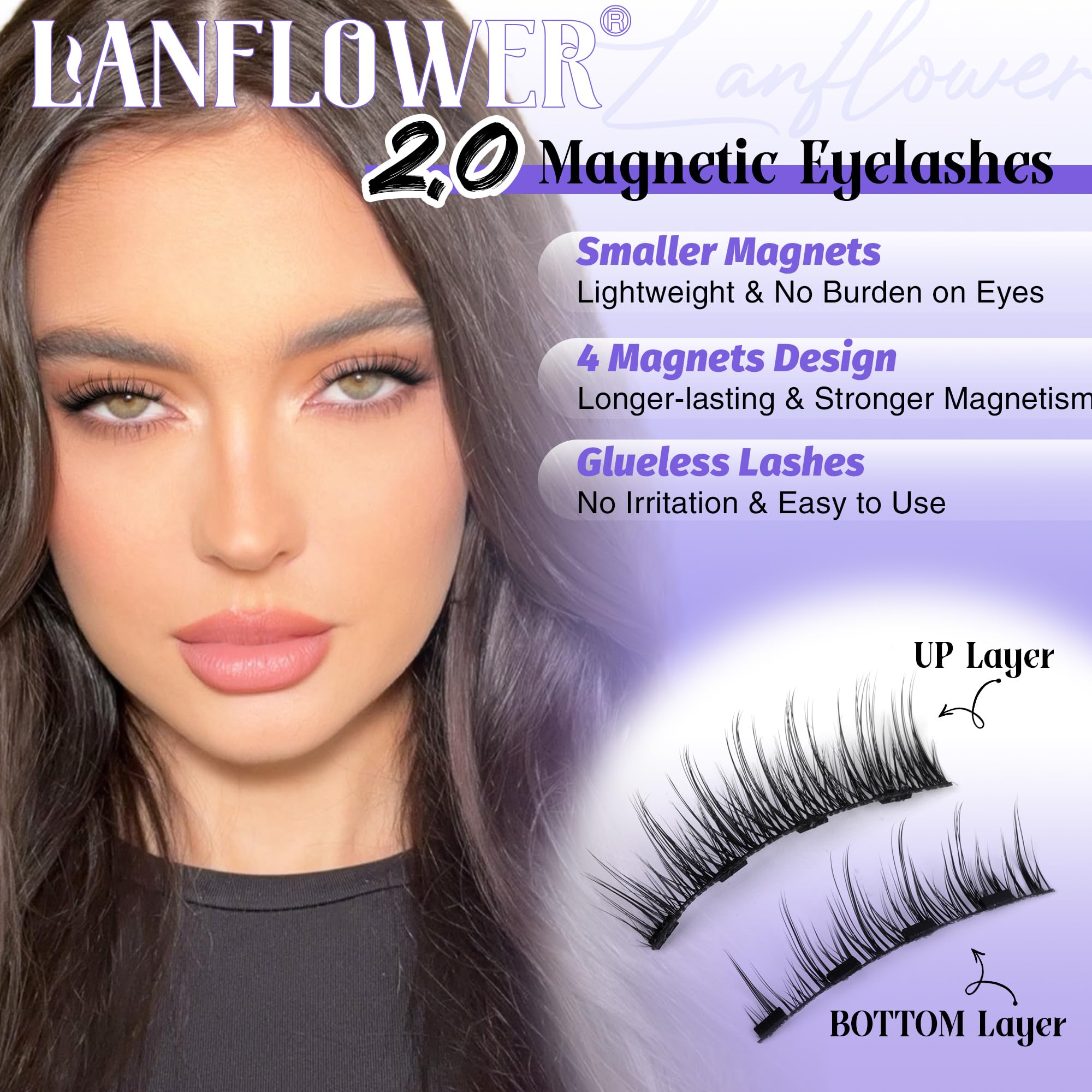 LANFLOWER Magnetic Eyelash with Applicator – Wispy Lash Clusters
