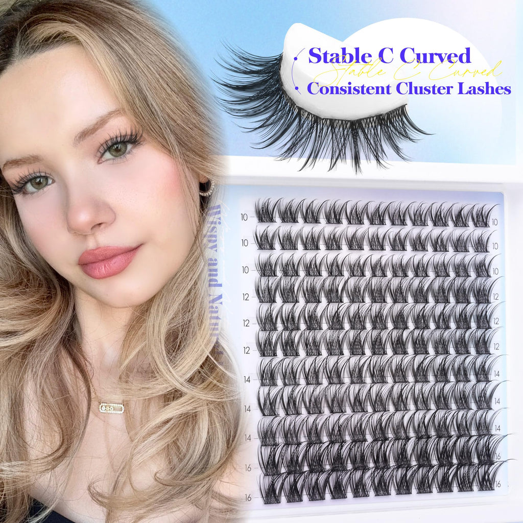 Lanflower Natural Lash Clusters Kit 10-16mm | Wispy Extensions with Bond, Seal & Remover