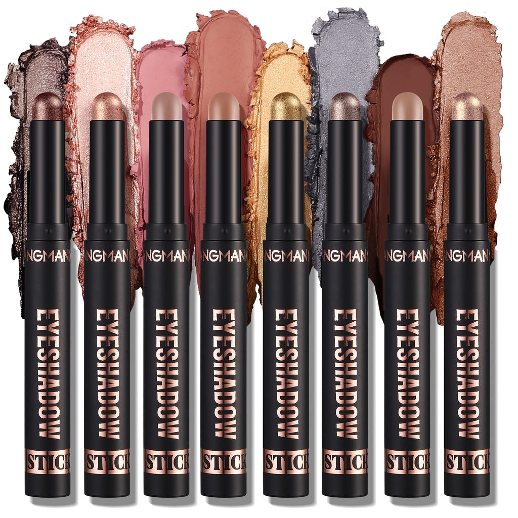 LANGMANNI 8-Piece Soft Smooth Cream Eyeshadow Stick Gift Set - Matte Earth & Bright Metal, Waterproof & Long-Lasting