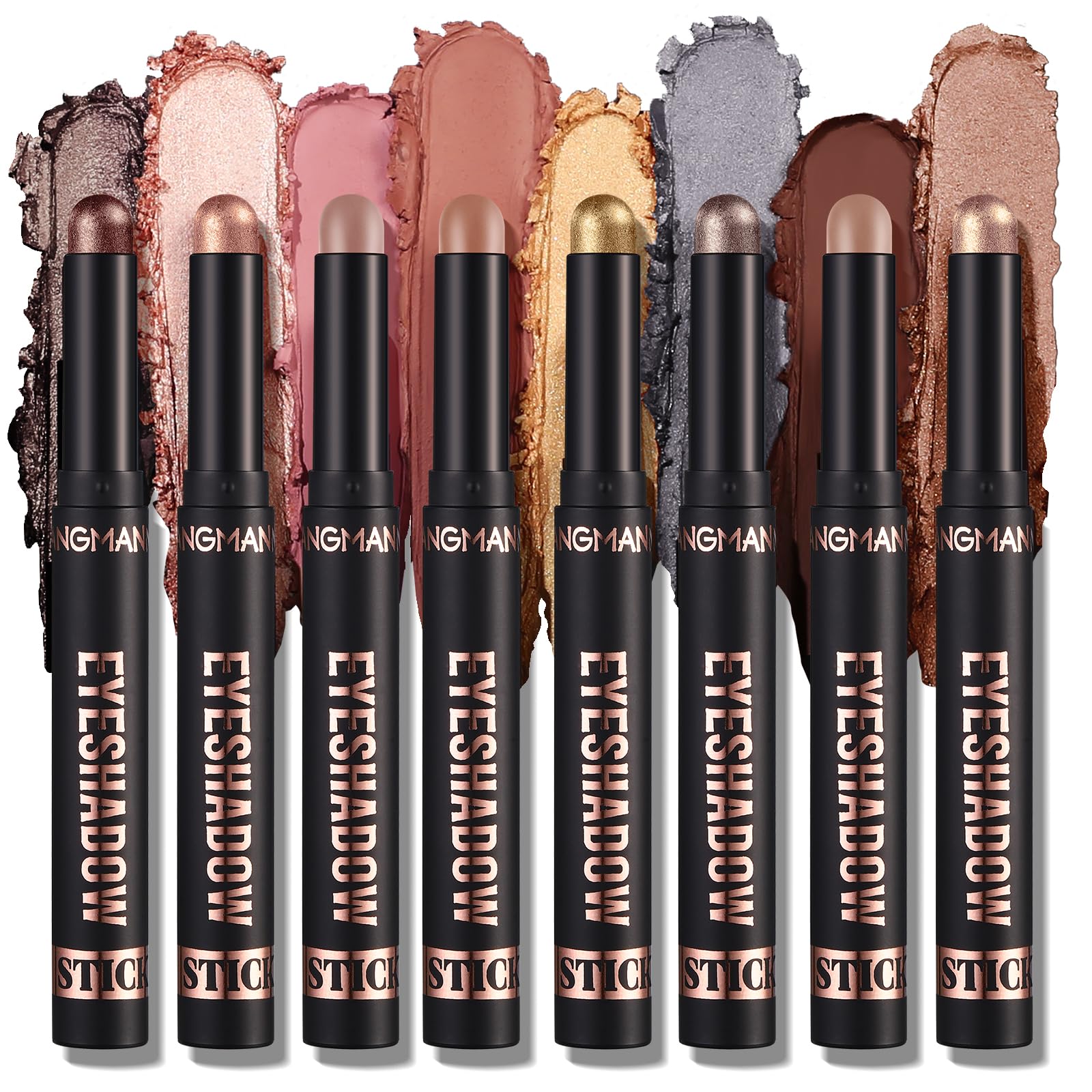 LANGMANNI 8-Piece Soft Smooth Cream Eyeshadow Stick Gift Set - Matte Earth & Bright Metal, Waterproof & Long-Lasting
