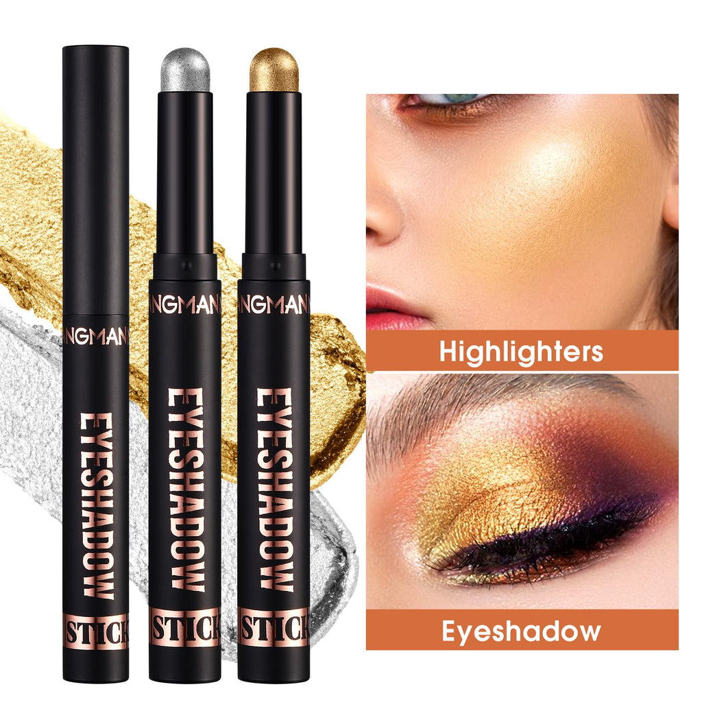 LANGMANNI 8-Piece Soft Smooth Cream Eyeshadow Stick Gift Set - Matte Earth & Bright Metal, Waterproof & Long-Lasting