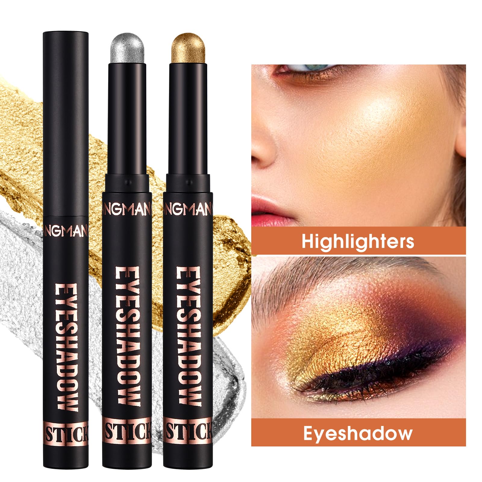 LANGMANNI 8-Piece Soft Smooth Cream Eyeshadow Stick Gift Set - Matte Earth & Bright Metal, Waterproof & Long-Lasting