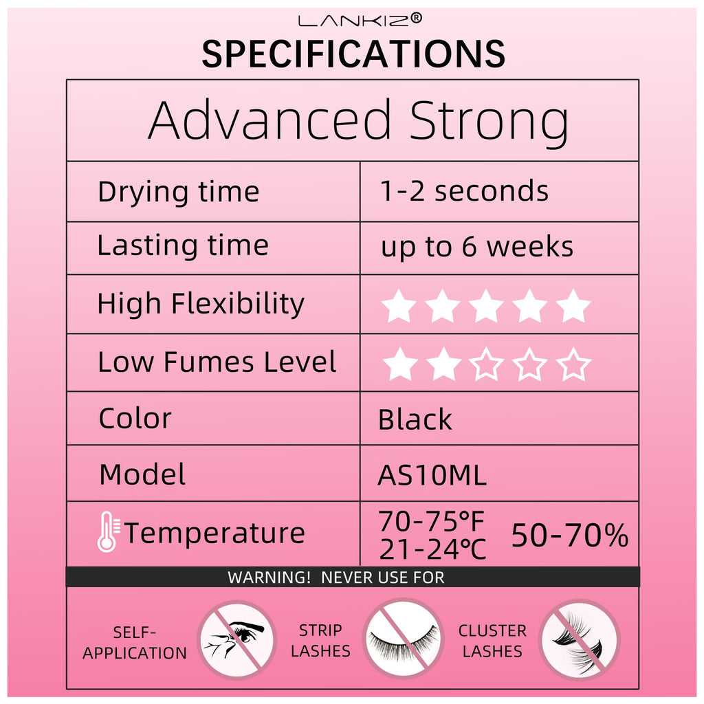 LANKIZ Strong Lash Extension Glue — 1 Sec Fast Dry, 6-8 Weeks Retention, 10ml, Low Fume