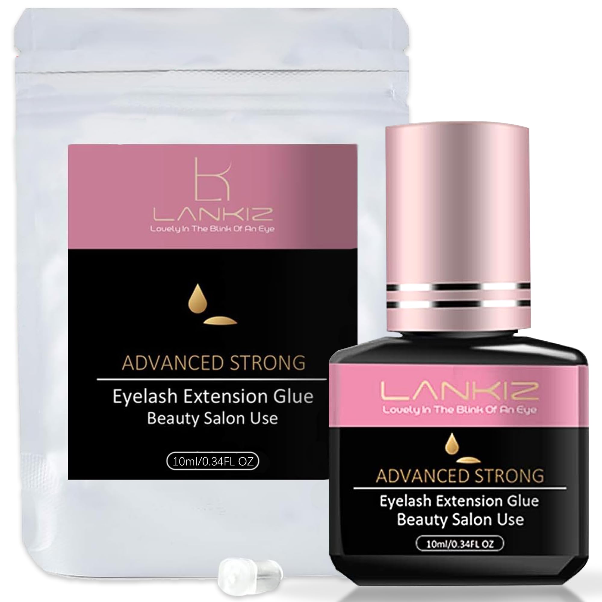 LANKIZ Strong Lash Extension Glue — 1 Sec Fast Dry, 6-8 Weeks Retention, 10ml, Low Fume