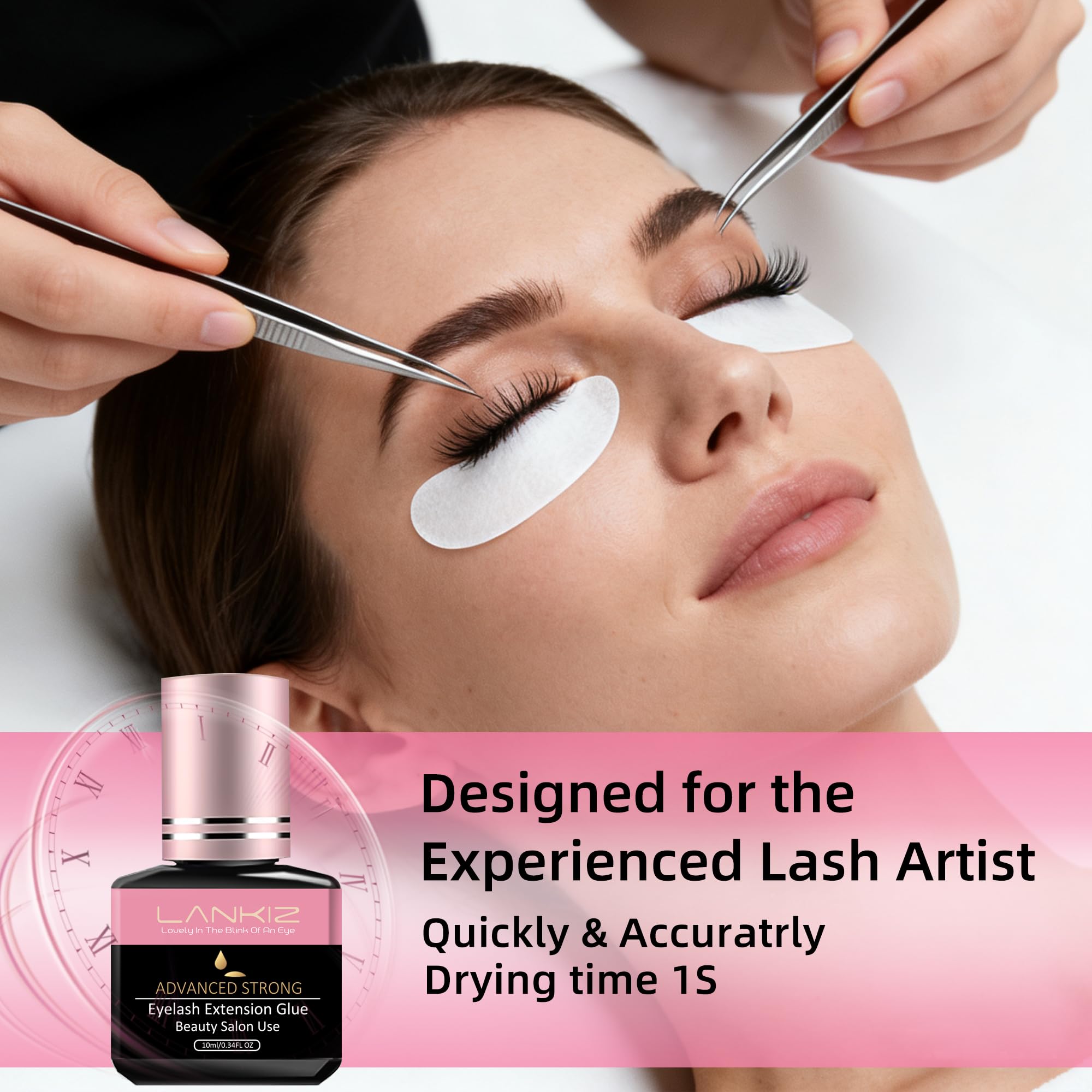 LANKIZ Strong Lash Extension Glue — 1 Sec Fast Dry, 6-8 Weeks Retention, 10ml, Low Fume
