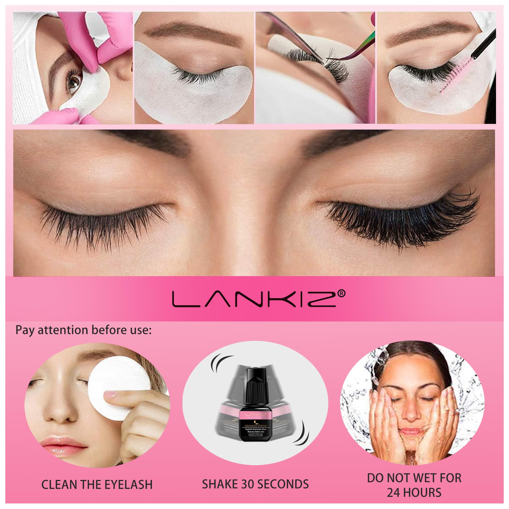 LANKIZ Strong Lash Extension Glue — 1 Sec Fast Dry, 6-8 Weeks Retention, 10ml, Low Fume