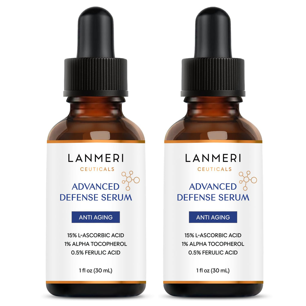 Lanmeri Ceuticals Vitamin C Serum 15% + E 1% + Ferulic 0.5% — Pack of 2 (1 oz each)