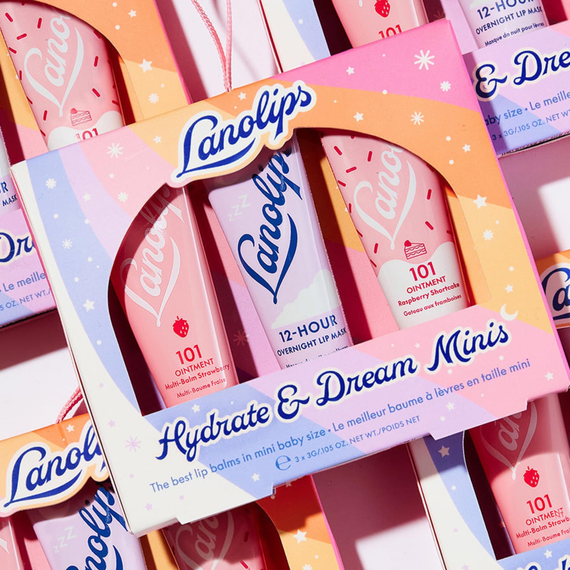 Lanolips Hydrate & Dream Minis Gift Set | Strawberry & Raspberry 101 Ointments + 12H Overnight Lip Mask