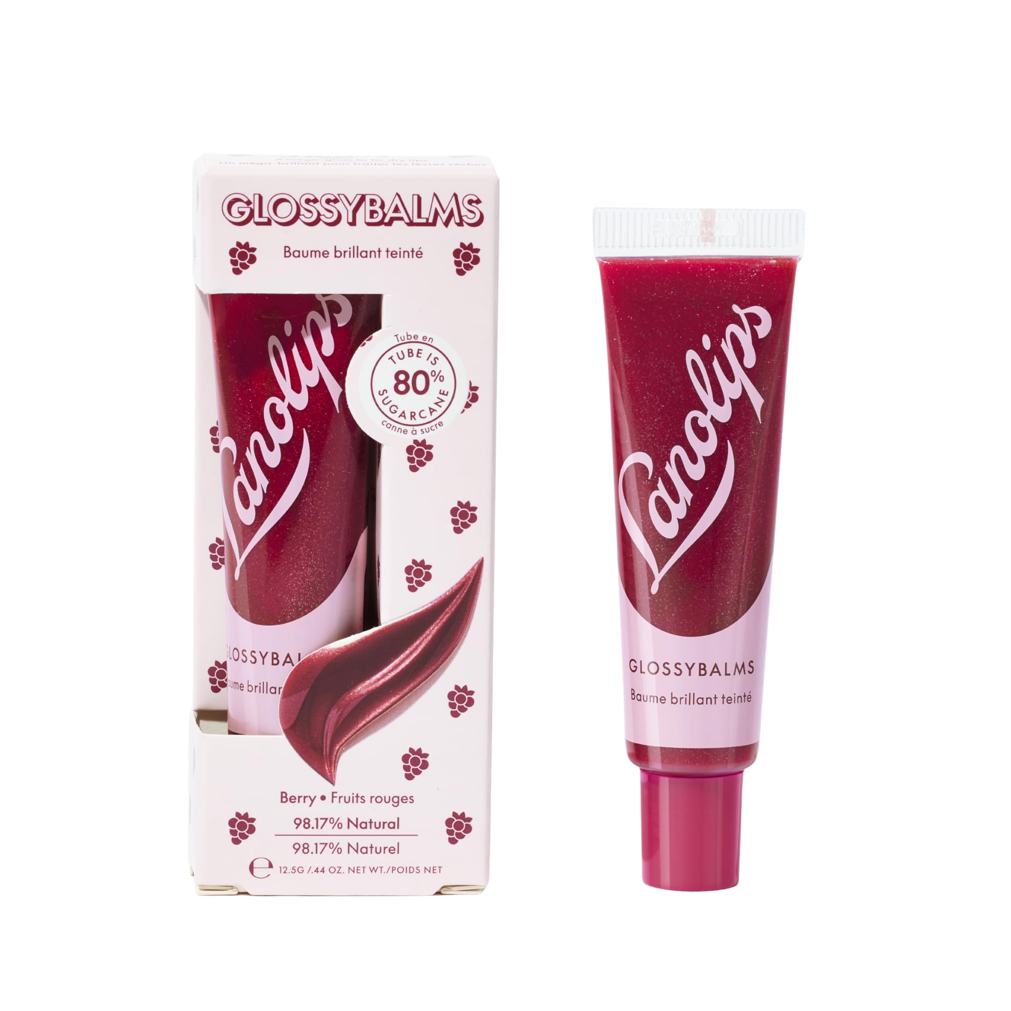 Lanolips Glossybalm Berry – Ultra Hydrating Tinted Lip Gloss with Lanolin, Vitamin E & Shimmer