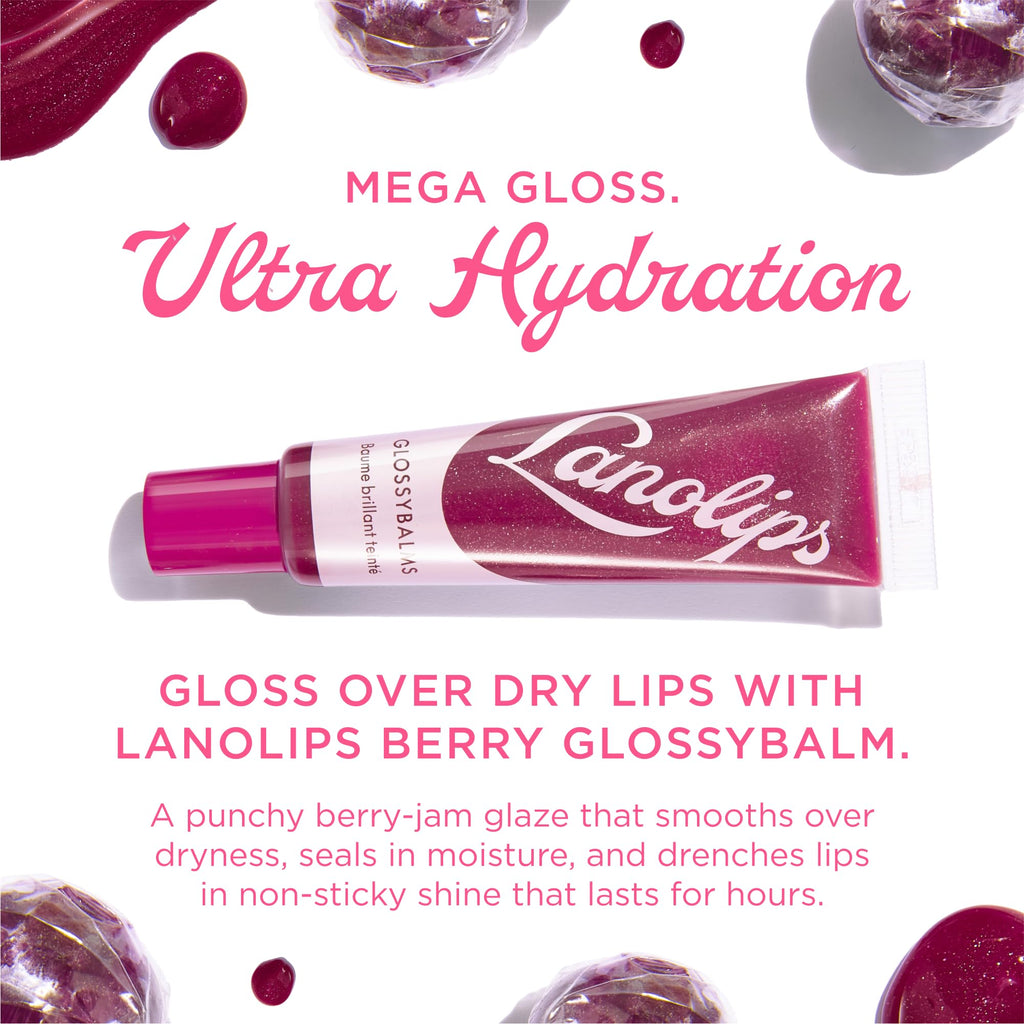 Lanolips Glossybalm Berry – Ultra Hydrating Tinted Lip Gloss with Lanolin, Vitamin E & Shimmer