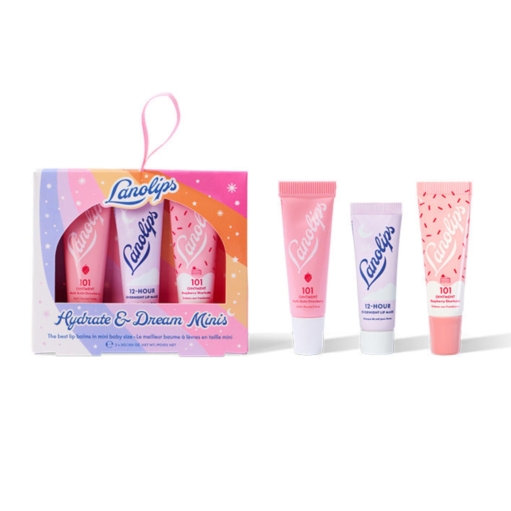Lanolips Hydrate & Dream Minis Gift Set | Strawberry & Raspberry 101 Ointments + 12H Overnight Lip Mask