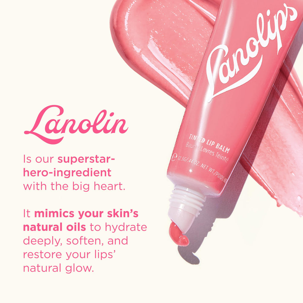 Lanolips Tinted Lip Balm Rose – Hydrating Lip Tint with Lanolin Oil | 12.5g / 0.44oz
