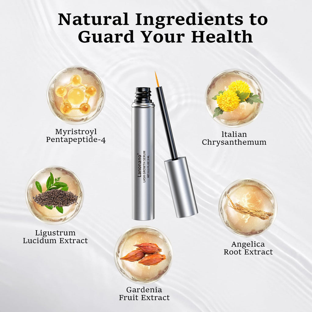 Lanonano Lash Serum – Fuller, Longer-Looking Lashes | Vegan & Cruelty-Free 0.1 Fl Oz (3ml)
