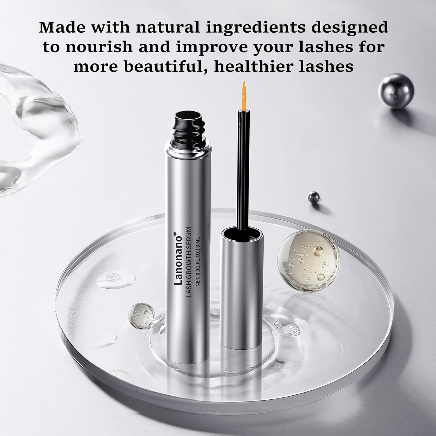 Lanonano Lash Serum – Fuller, Longer-Looking Lashes | Vegan & Cruelty-Free 0.1 Fl Oz (3ml)