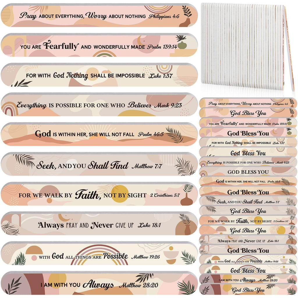 Lanties 60-Pack Christian Nail Files – Boho Bible Verse Emery Boards
