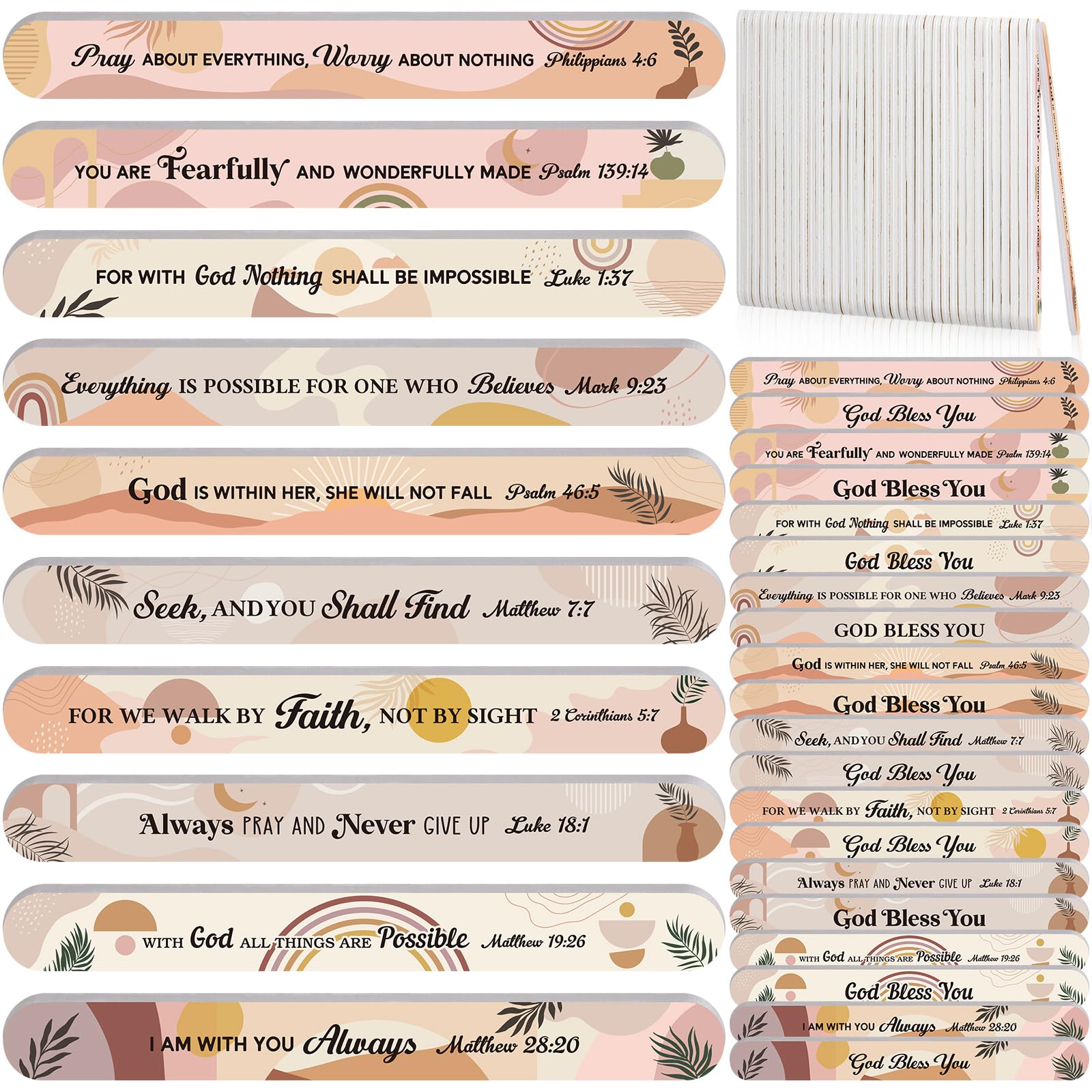Lanties 60-Pack Christian Nail Files – Boho Bible Verse Emery Boards