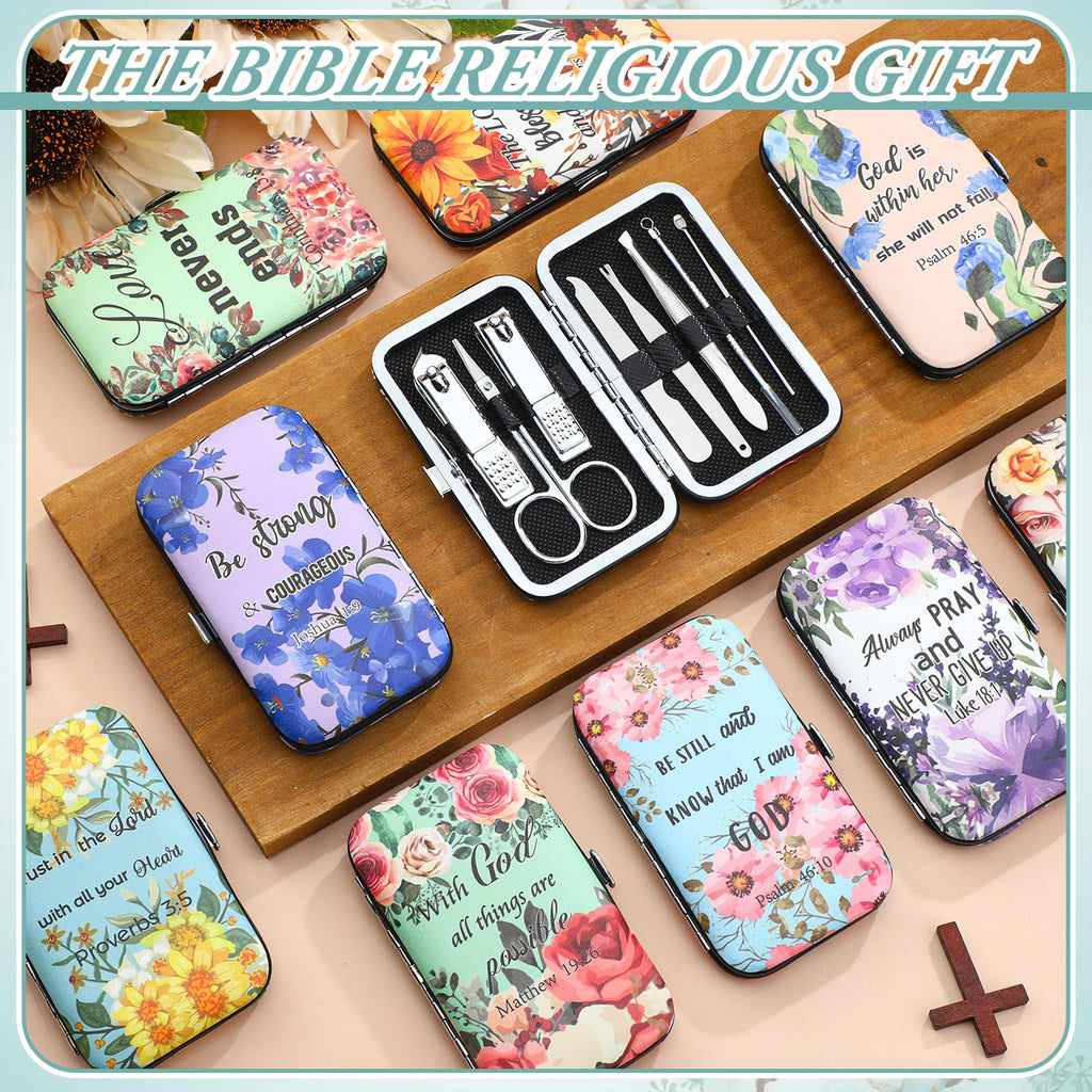 Lanties 10-Set Christian Nail Care Gift Kit for Women – Floral Bible Verse Manicure Tools
