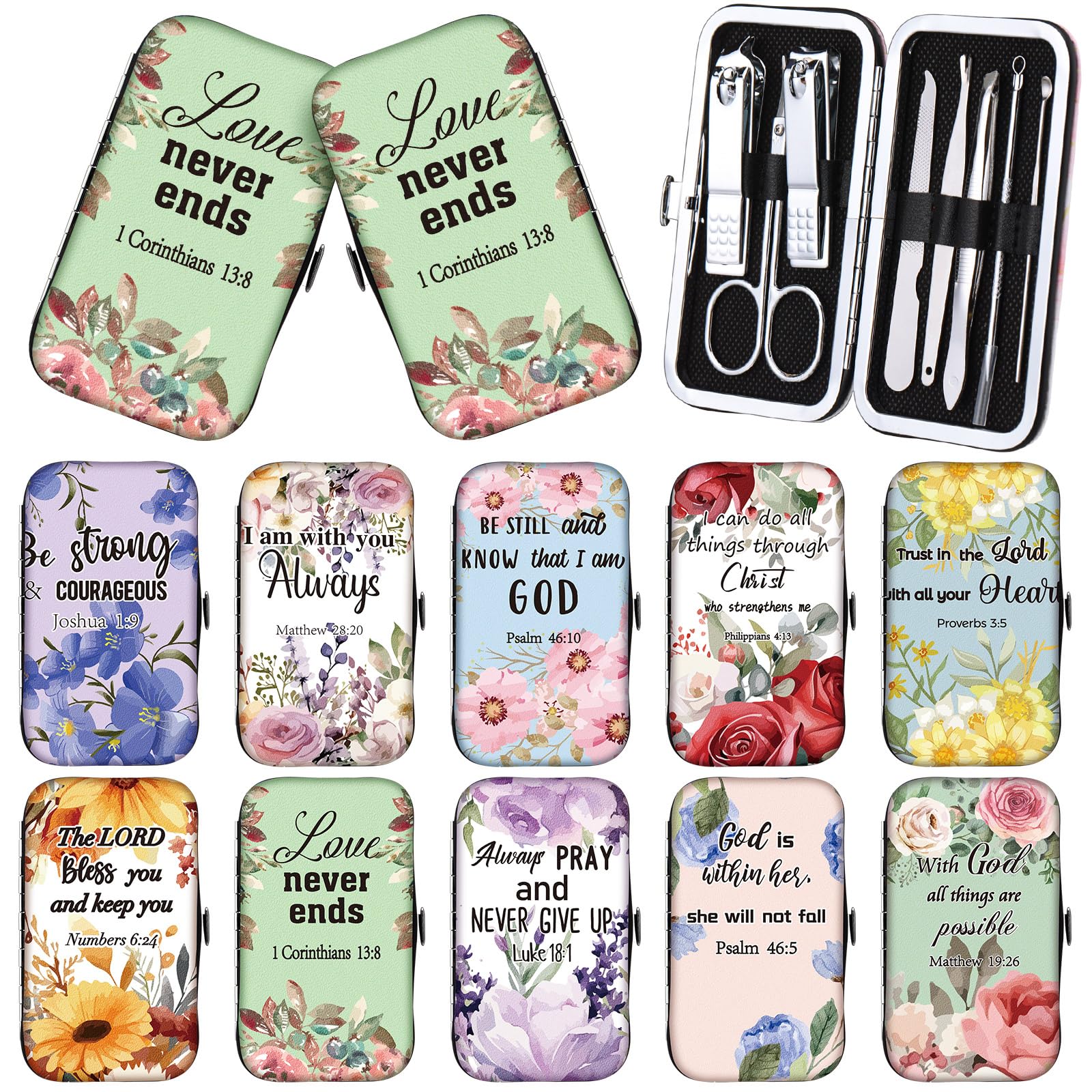 Lanties 10-Set Christian Nail Care Gift Kit for Women – Floral Bible Verse Manicure Tools