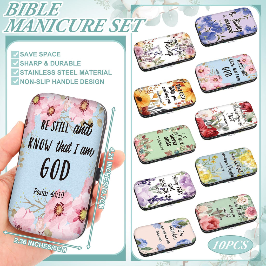 Lanties 10-Set Christian Nail Care Gift Kit for Women – Floral Bible Verse Manicure Tools