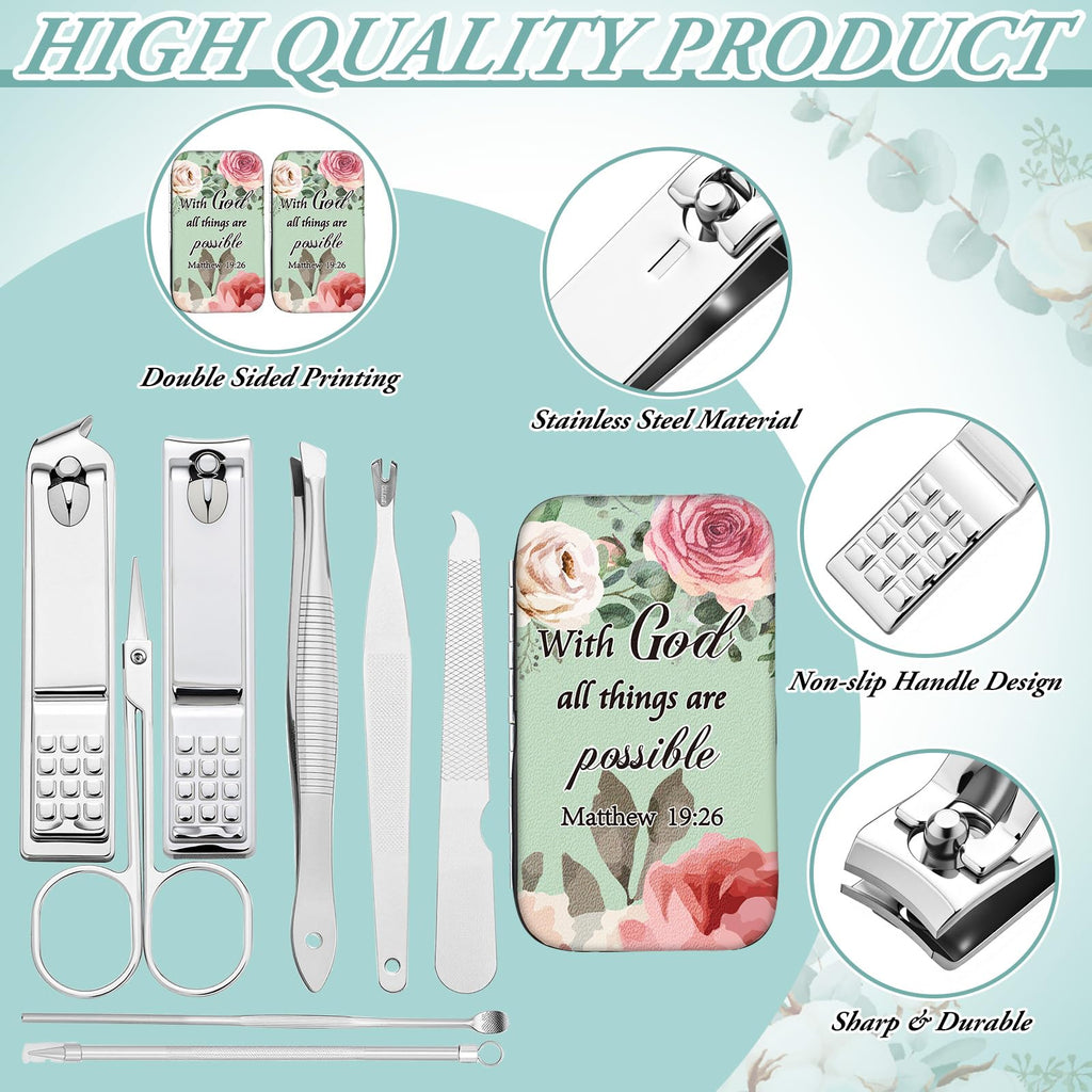 Lanties 10-Set Christian Nail Care Gift Kit for Women – Floral Bible Verse Manicure Tools