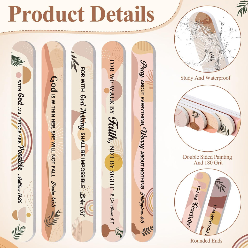 Lanties 60-Pack Christian Nail Files – Boho Bible Verse Emery Boards