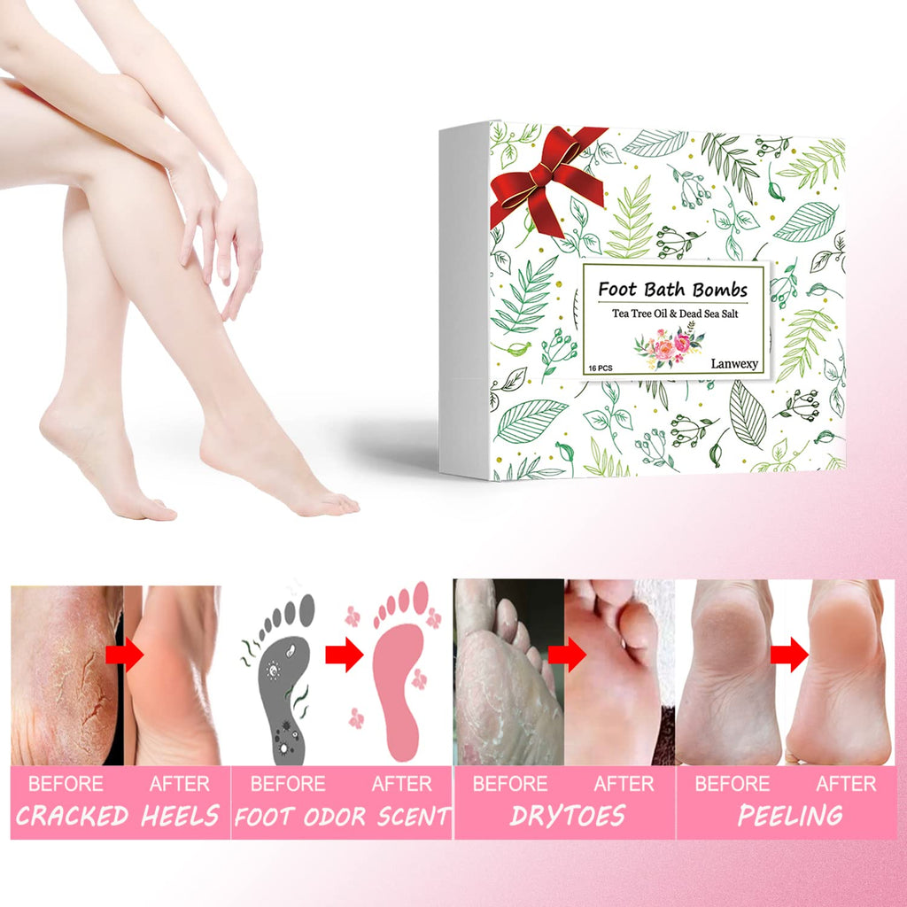 Lanwexy 32-Pack Bath Bombs for Foot Soak | Organic Handmade with Tea Tree Oil