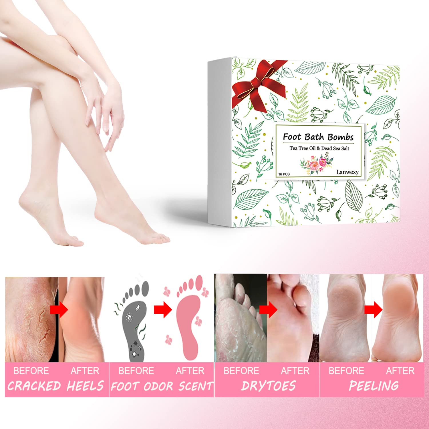 Lanwexy 32-Pack Bath Bombs for Foot Soak | Organic Handmade with Tea Tree Oil