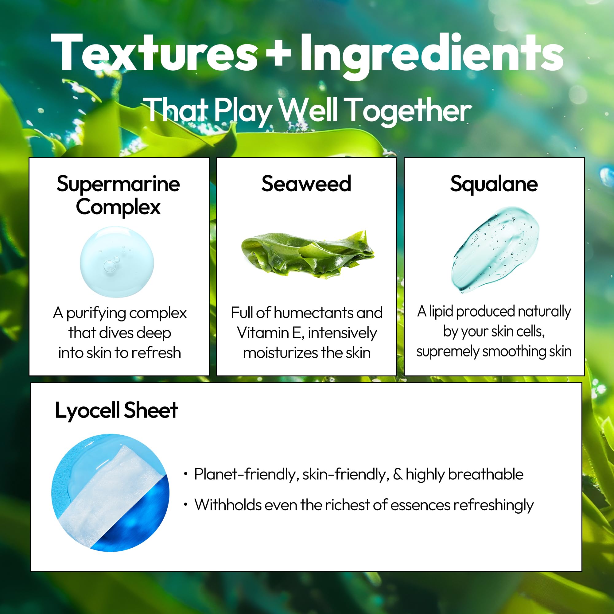 LAPCOS Seaweed Sheet Mask – Deep Hydration & Purification with Hyaluronic Acid (5-Pack)