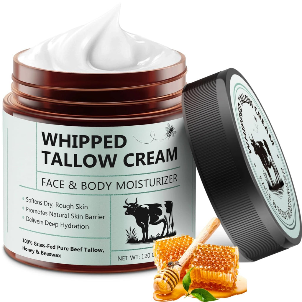 laraspi Beef Tallow Moisturizer – Organic Grass-Fed, Unscented Honey Cream, 4.2 oz