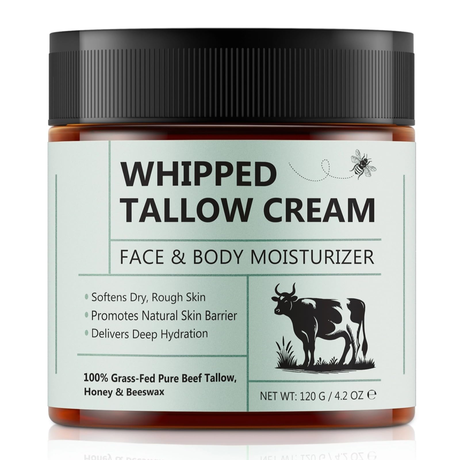 laraspi Beef Tallow Moisturizer – Organic Grass-Fed, Unscented Honey Cream, 4.2 oz