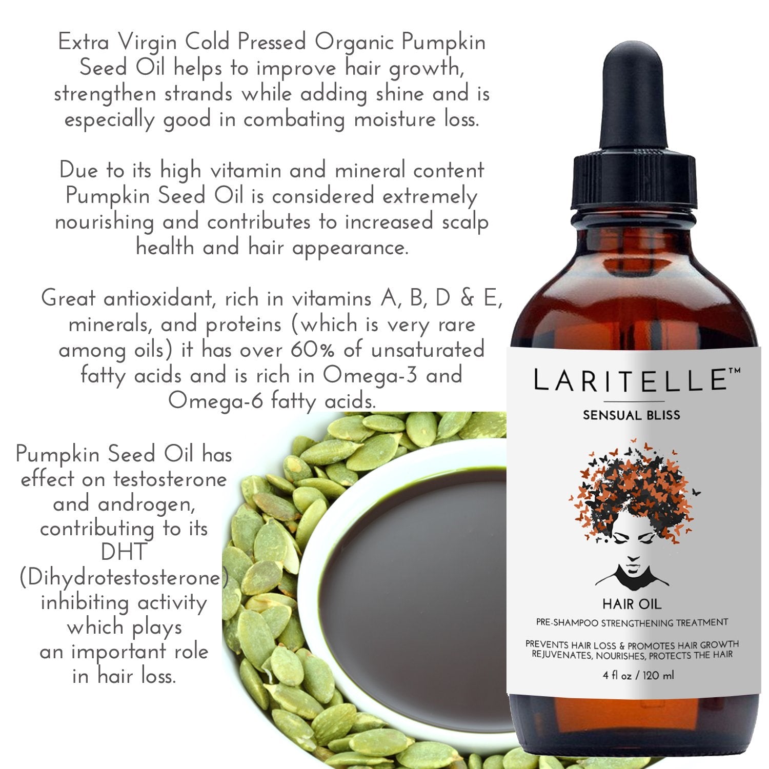 Laritelle Organic Hair Growth Set | Shampoo 16 oz + Conditioner 16 oz + Hair Loss Treatment 4 oz | Argan Oil, Rosemary, Palmarosa & Orange | GMO-Free & Sulfate-Free