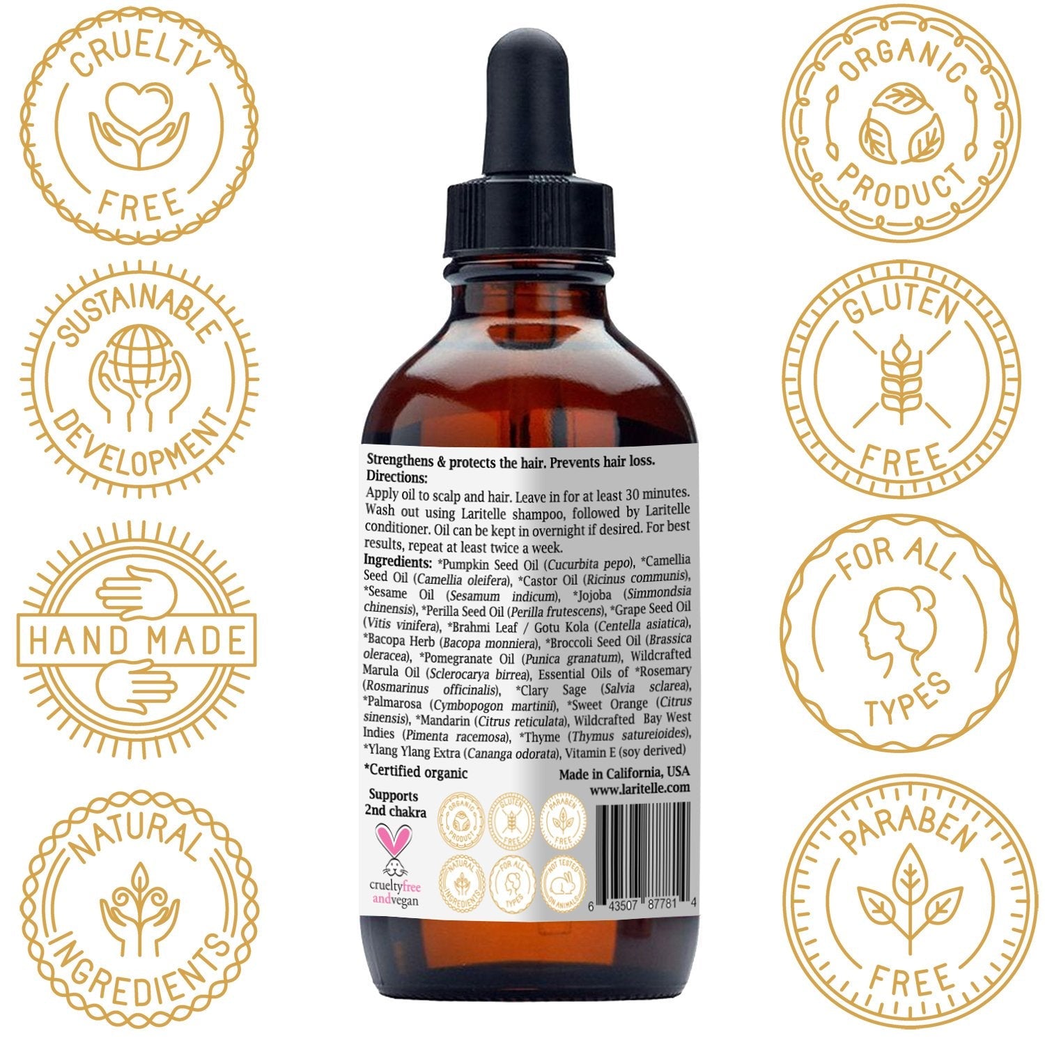 Laritelle Organic Hair Growth Set | Shampoo 16 oz + Conditioner 16 oz + Hair Loss Treatment 4 oz | Argan Oil, Rosemary, Palmarosa & Orange | GMO-Free & Sulfate-Free