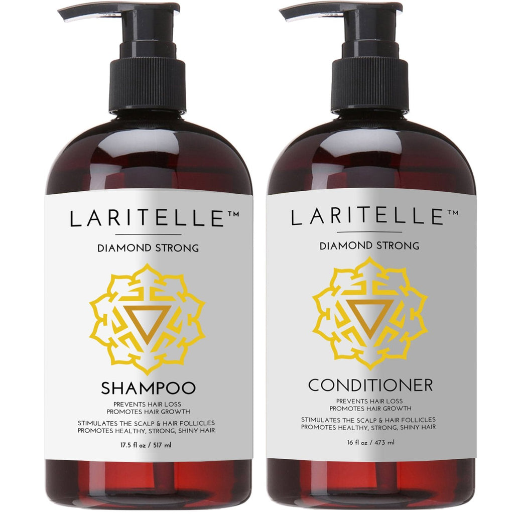 Laritelle Organic Shampoo 17 oz + Conditioner 16 oz | Prevents Hair Loss, Promotes Hair Growth | Argan Oil, Rosemary, Ginger & Cedarwood