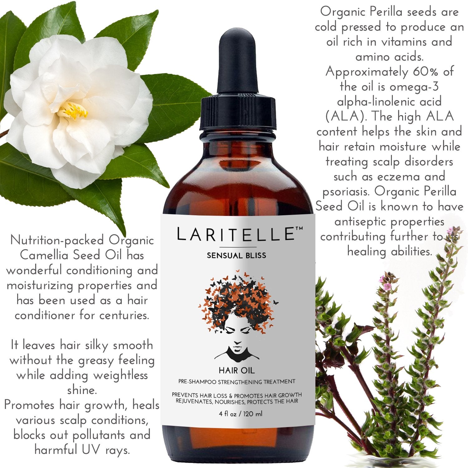 Laritelle Organic Hair Growth Set | Shampoo 16 oz + Conditioner 16 oz + Hair Loss Treatment 4 oz | Argan Oil, Rosemary, Palmarosa & Orange | GMO-Free & Sulfate-Free