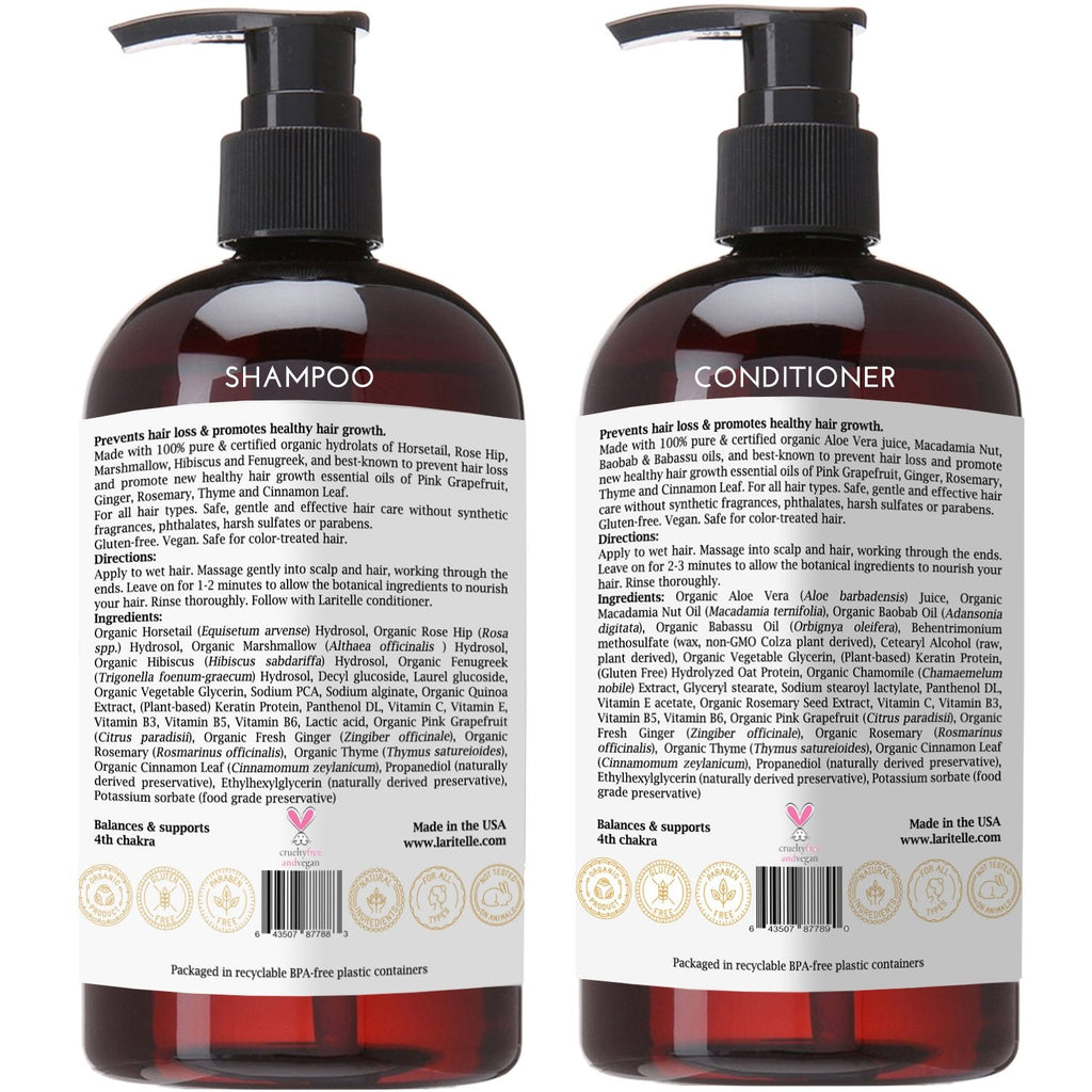 Laritelle Organic Shampoo & Conditioner – Hair Growth Support, No SLS, Gluten, Parabens