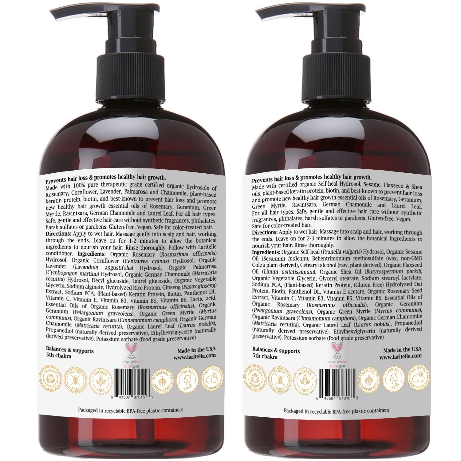 Laritelle Silk Velvet Organic Hair Care Set – Shampoo 17.5 oz + Conditioner 16 oz