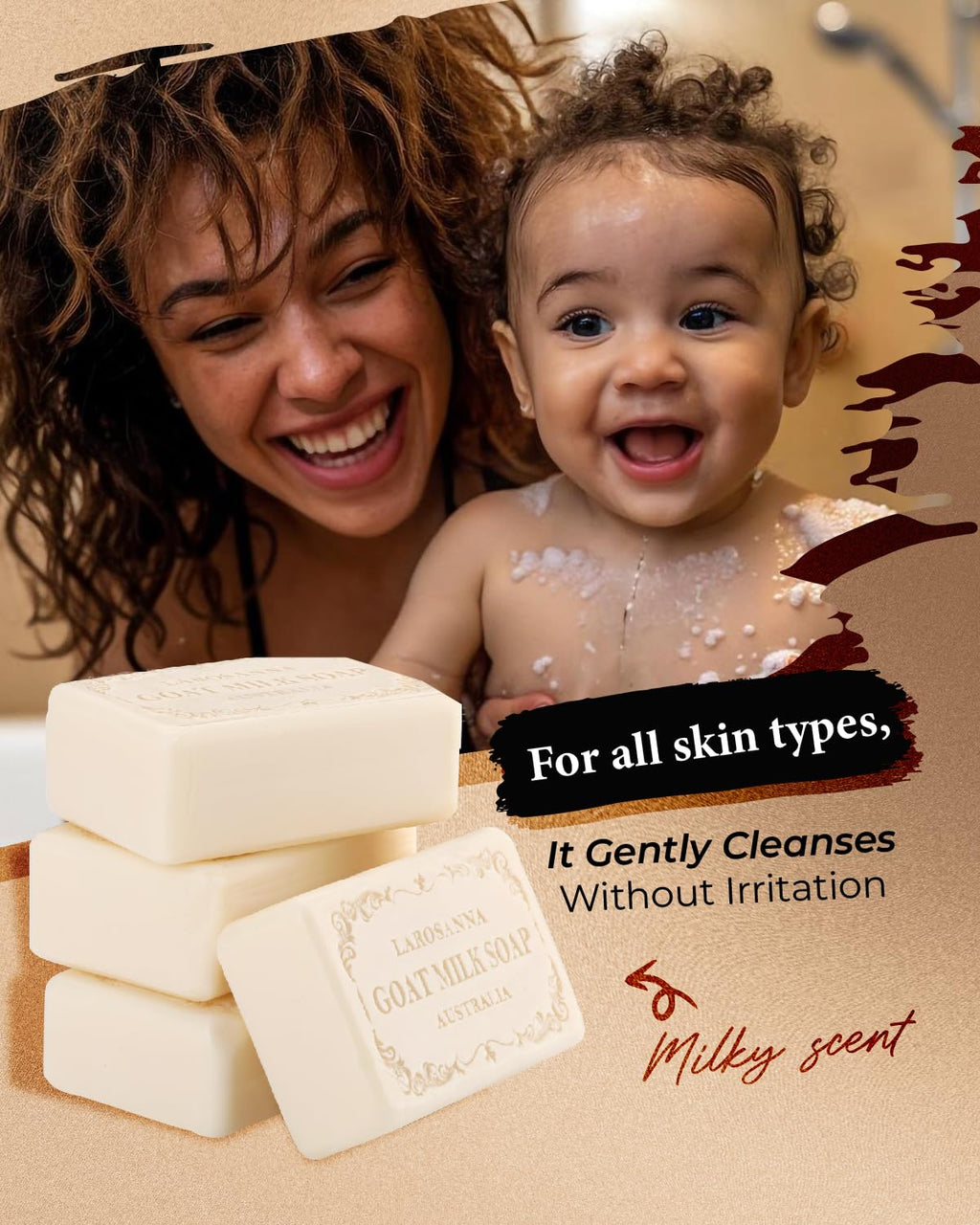 Larosanna Australian Goat Milk Soap – Hydrating, Gentle Cleanse with Cocoa Butter & Aloe Vera | Pack of 4 Bars