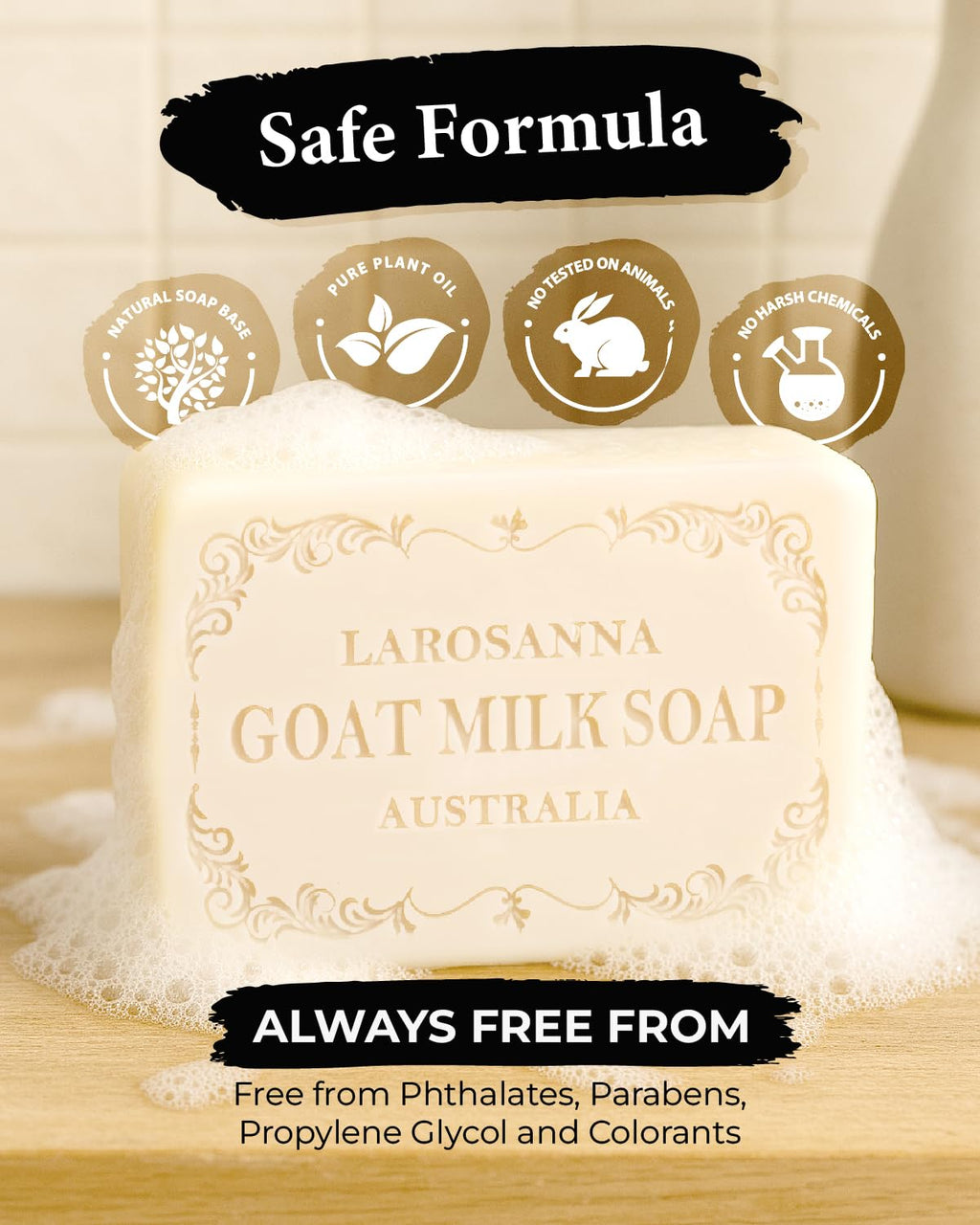 larosanna Australian Goat Milk Soap – Moisturizing, Cleansing, Triple-Milled Bar with Cocoa Butter & Aloe Vera | 4-Pack