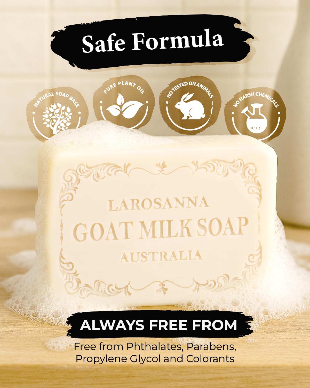 larosanna Australian Goat Milk Soap – Moisturizing, Cleansing, Triple-Milled Bar with Cocoa Butter & Aloe Vera | 4-Pack