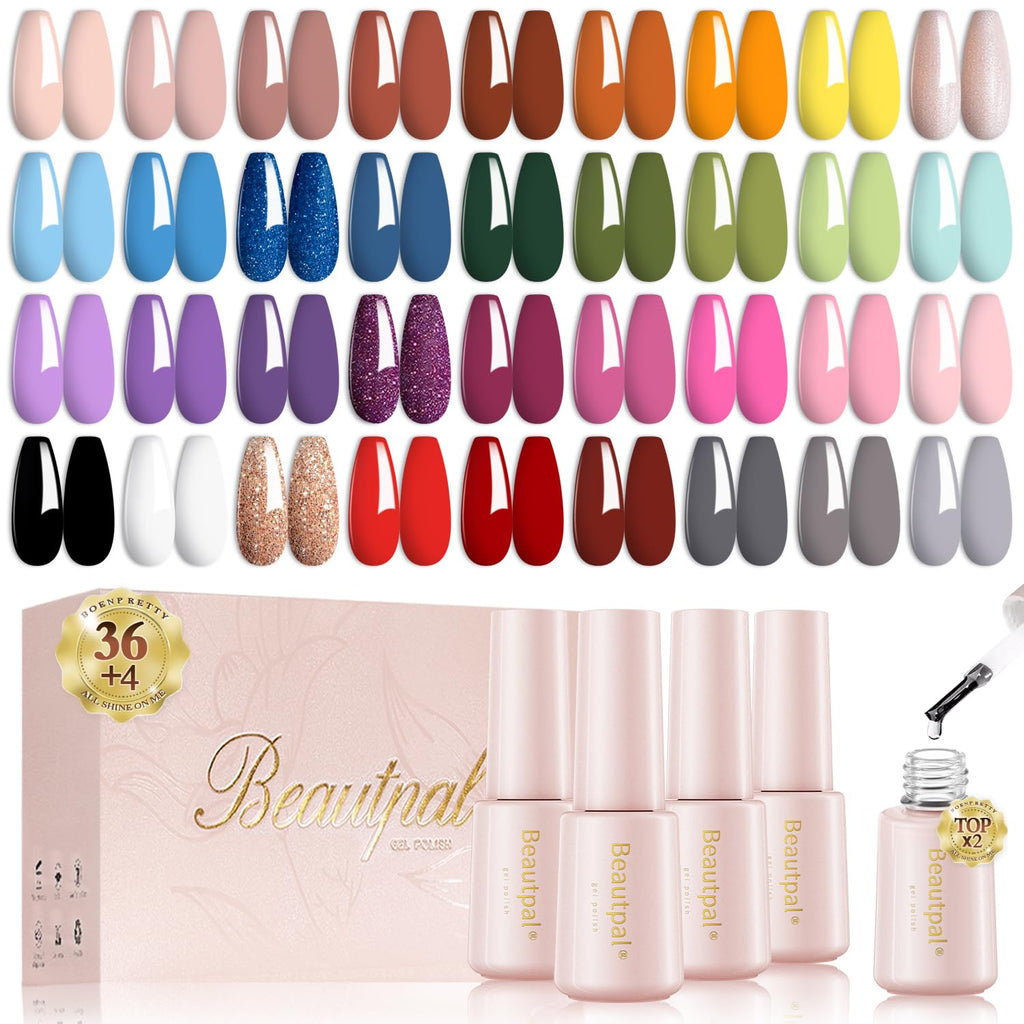 Larvall Beautpal 40 PCS Gel Nail Polish Set | All Seasons Collection – 36 Colors + Base & Top Coats (7ml)