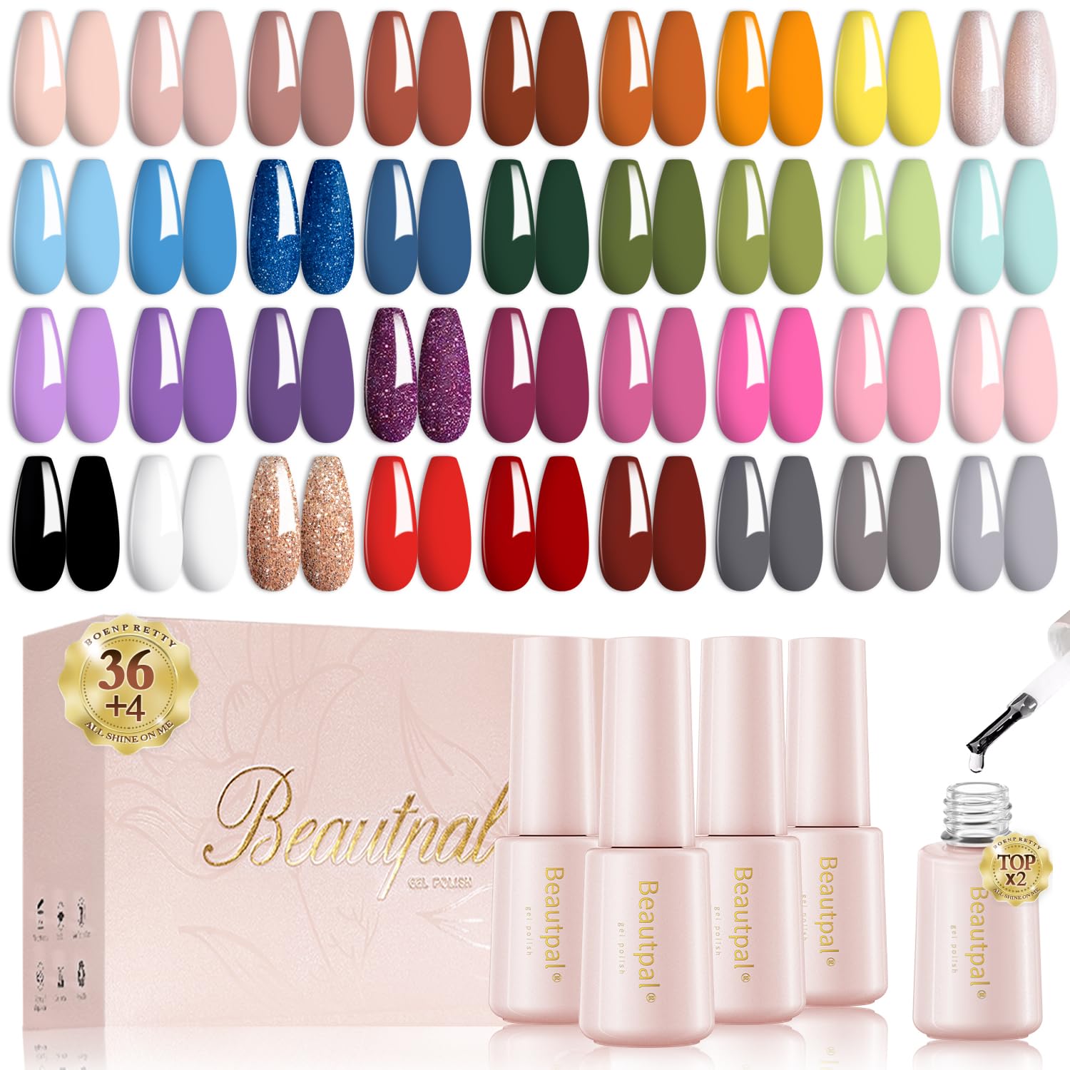 Larvall Beautpal 40 PCS Gel Nail Polish Set | All Seasons Collection – 36 Colors + Base & Top Coats (7ml)