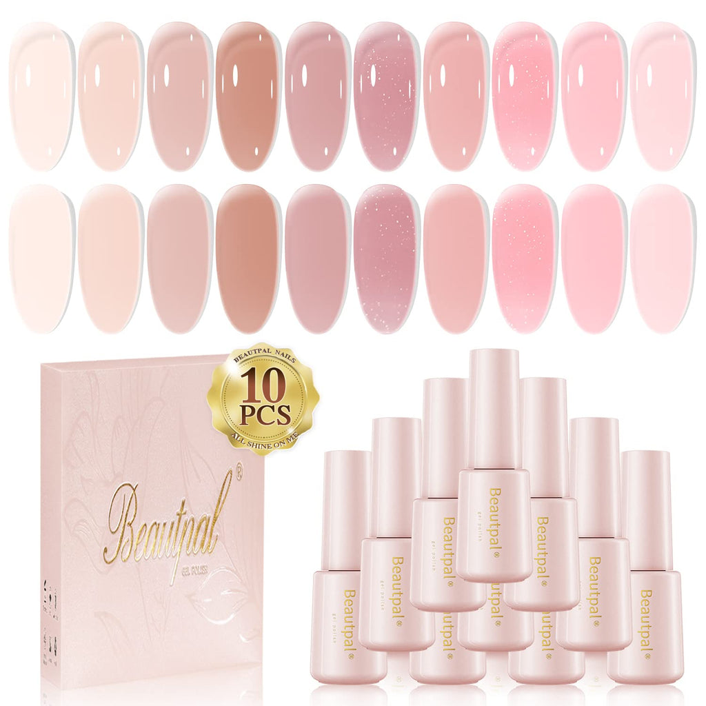 Larvall Beautpal Jelly Gel Nail Polish Set – 10-Piece Milky Nude & Sheer Pink UV Gel Kit