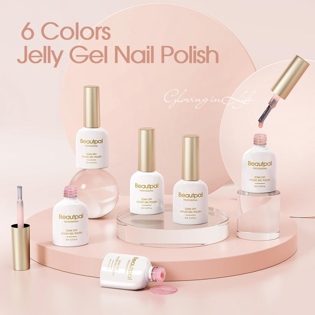 Larvall Beautpal Nude Gel Polish Set – 6-Piece Milky Nude Jelly Gel Kit (8ml)