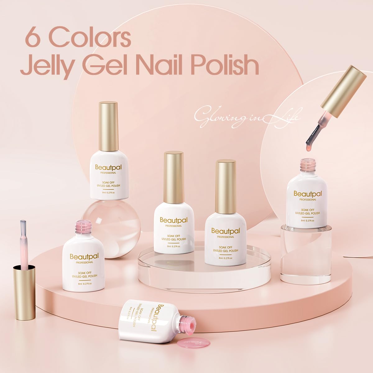 Larvall Beautpal Nude Gel Polish Set – 6-Piece Milky Nude Jelly Gel Kit (8ml)