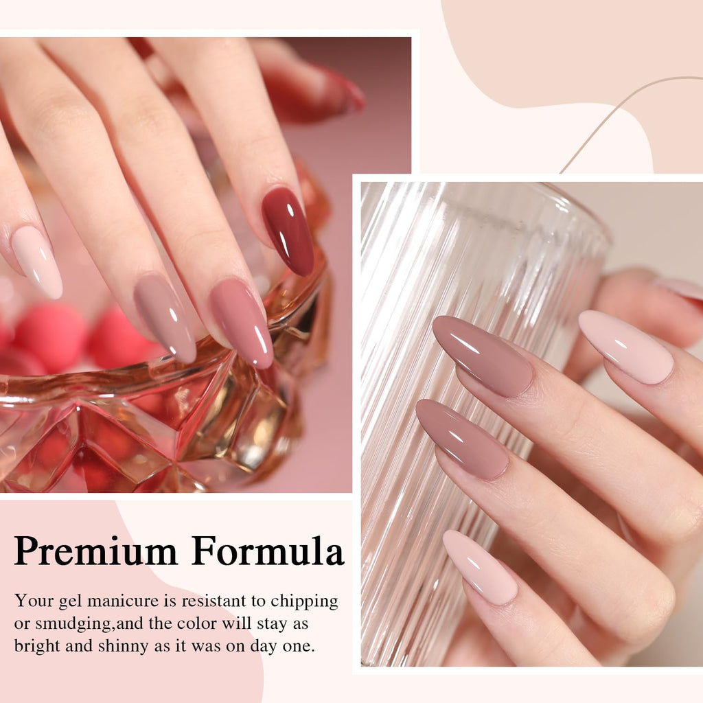 Larvall Beautpal Nude Gel Nail Polish Set – 10 Neutral Pink Nude Glitter Shades for At-Home Manicures