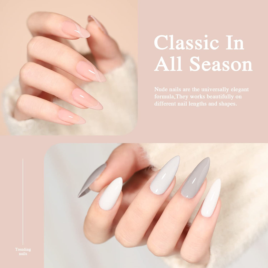 Larvall Beautpal Nude Grey Gel Nail Polish Set – 10PCS All Seasons Nude Colors