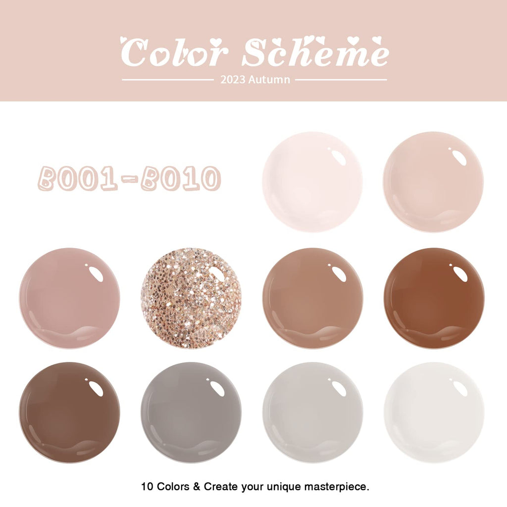 Larvall Beautpal Nude Grey Gel Nail Polish Set – 10PCS All Seasons Nude Colors